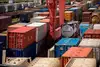 Close-up view of colourful containers