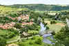 View of the Kamptal valley with train on bridge