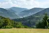 View of the Kamptal valley with train on bridgeView of the Traisental valley