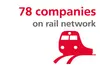 Logo English 71 Companies on Rail Network<br/>Text insert: white background, top right-aligned red 71 companies, below that gray on rail network, below that red icon with train and tracks