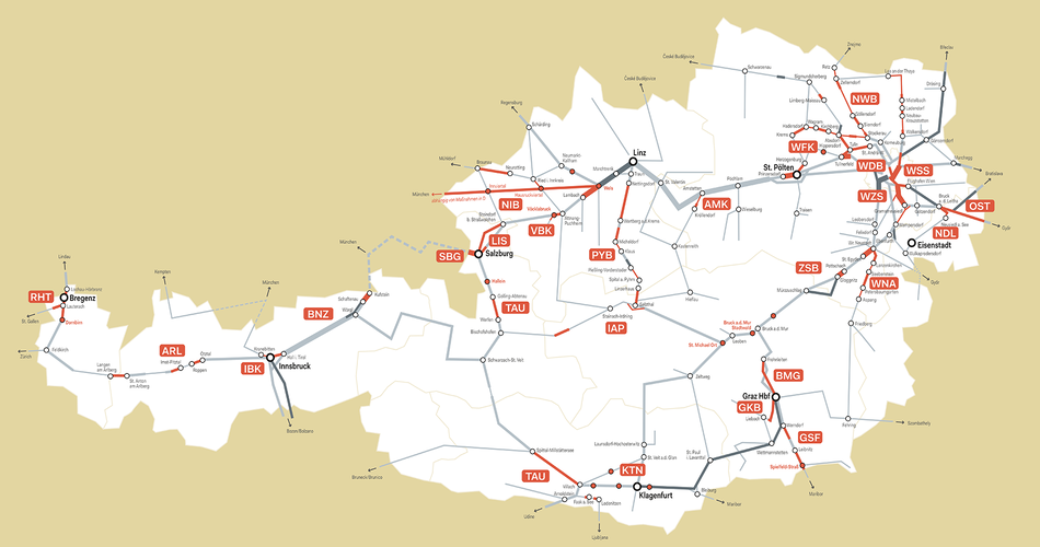 Grafik einer Österreichkarte mit Projekten