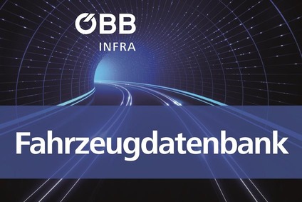 Teaser image with a tunnel with rail track and text Fahrzeugdatenbank