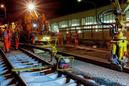 Rail construction work at night