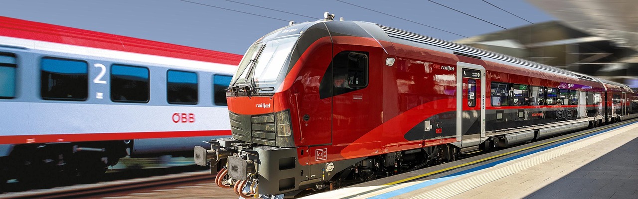 Railjet und EuroCity am Bahngleis (Retusche)