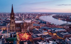 Cologne skyline with Christmas market
