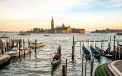 Gondolas in Venice in autumn