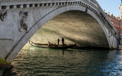Gondolas under the Rialto Bridge