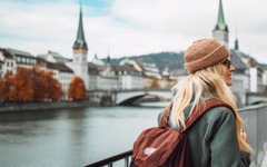Tourist in autumn in Zurich