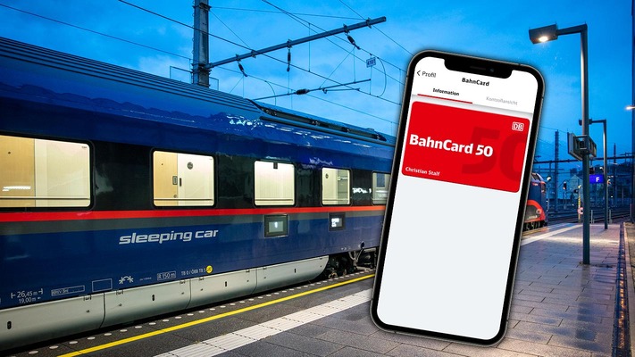 Nightjet neue Generation am Bahnsteig mit BahnCard 25 im Bild