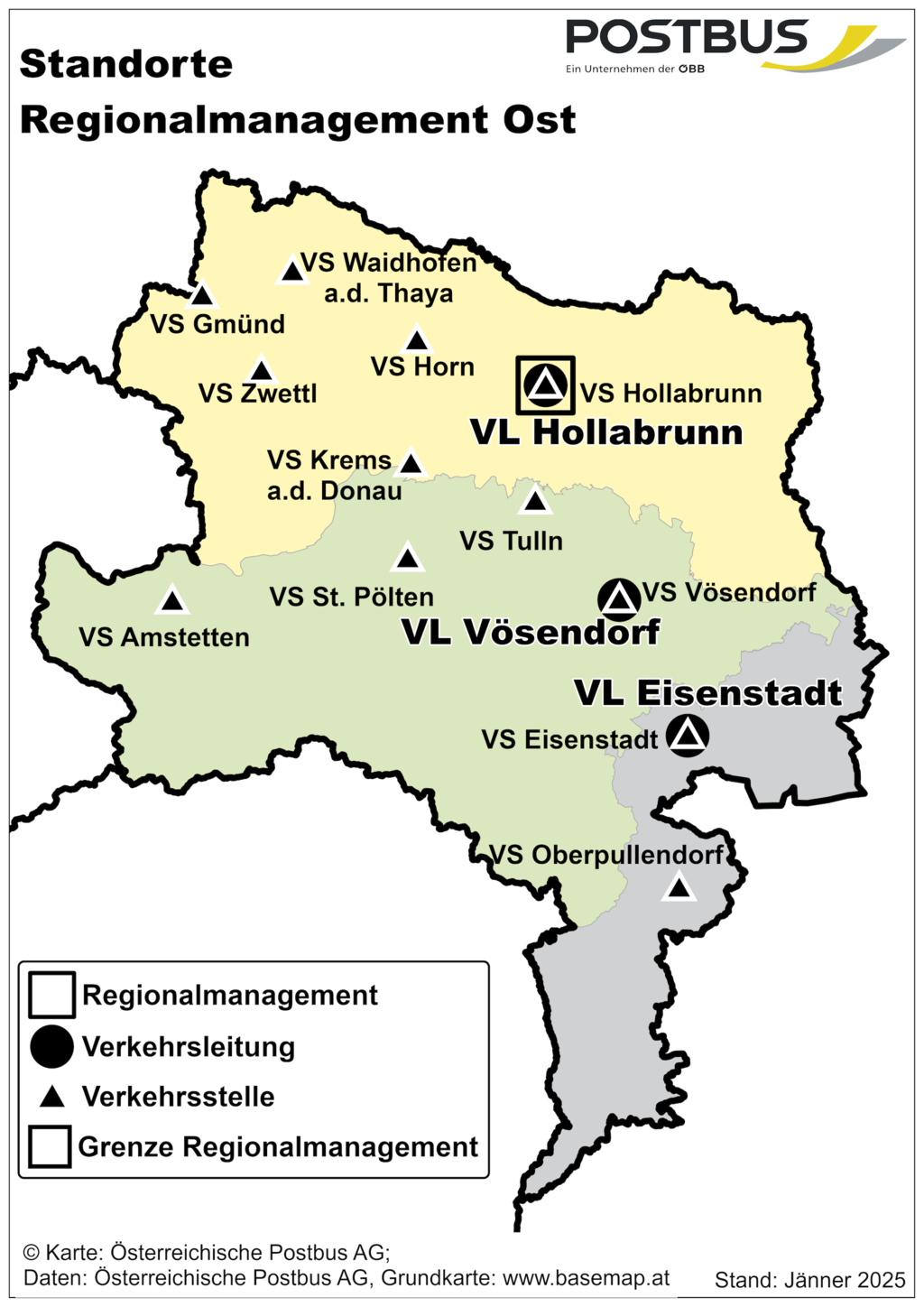 Übersichtskarte der Postbus Ostregion