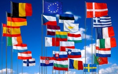 The 27 EU flags fluttering in the sky