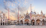 Basilica San Marco and the Clocktower in Piazza San Marco morning view