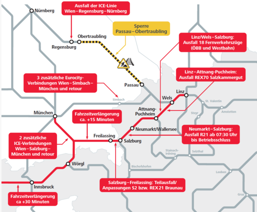 Übersichtskarte der Bauarbeiten der deutschen Bahn