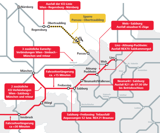 Übersichtskarte der Bauarbeiten der deutschen Bahn