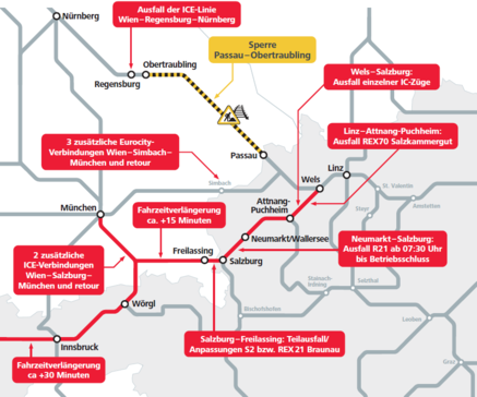 Übersichtskarte der Bauarbeiten der deutschen Bahn