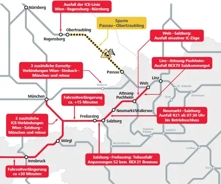 Übersichtskarte der Bauarbeiten der deutschen Bahn