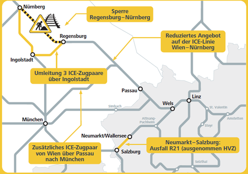 Übersichtskarte der Bauarbeiten der deutschen Bahn