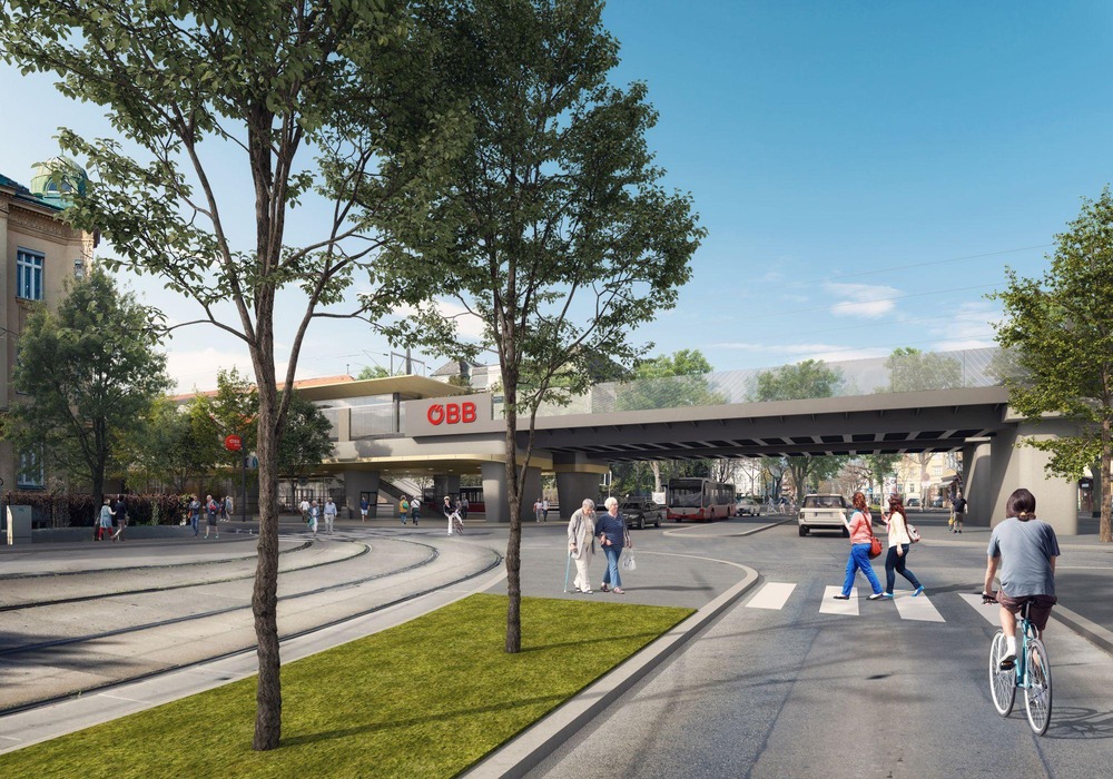 Rendering der zukünftigen Haltestelle Wien Hietzing