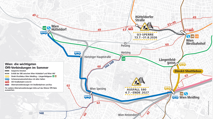 Übersichtskarte der Bauarbeiten auf der S80 - Phase 1