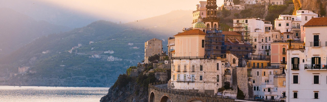 Sunrise in Atrani on the Amalfi Coast with a view of the sea