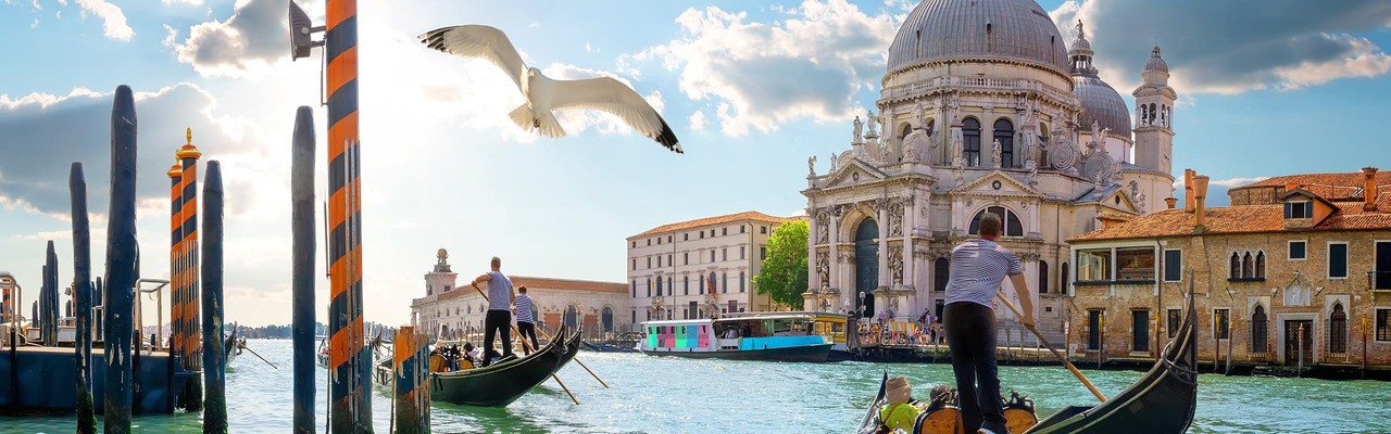 Gondolas on the Grand Canal in Venice
