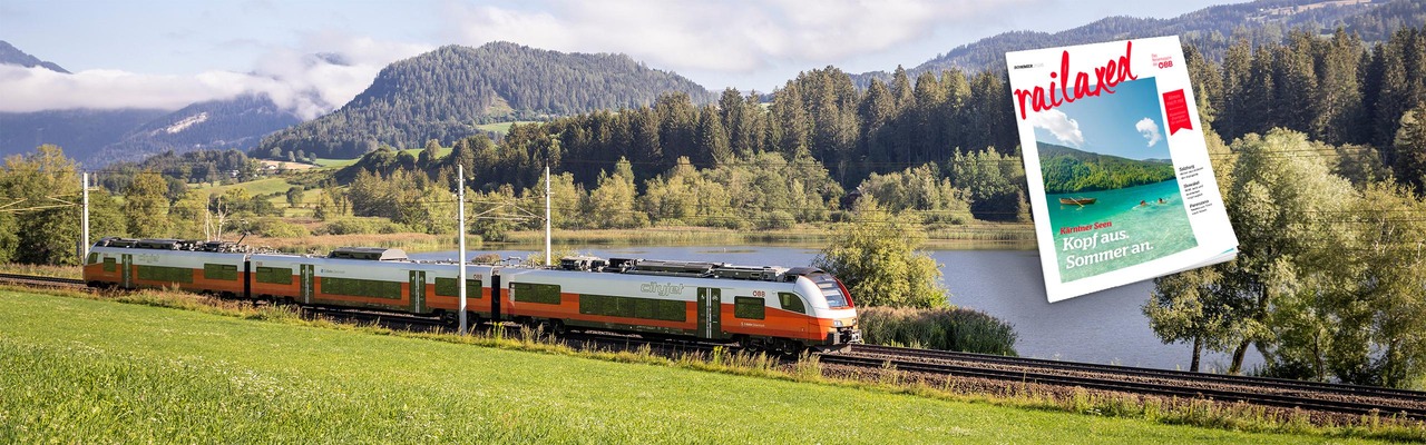Railaxed Magazin mit Cityjet im Hintergrund