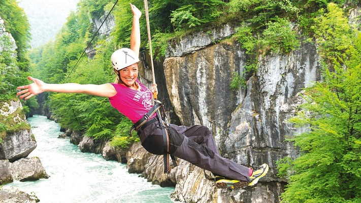 Frau beim Flying Fox