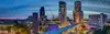 City-West am Abend, im Vordergrund das rekonstruierte Ensemble des "Bikini-Berlin", gesehen vom Hotel 25Hours