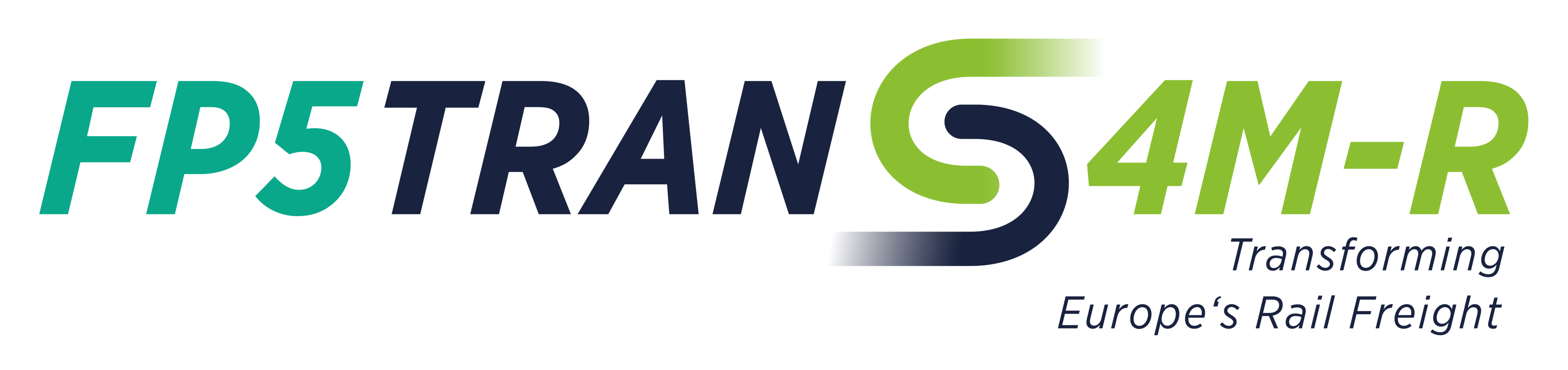 FP5TRANS4M-R-Logo in Grün und Blau mit dem Claim „Transforming Europe’s Rail Freight“