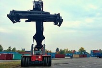 Rail Cargo Terminal Brno with container handling vehicle
