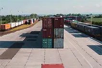 Rail Cargo Terminal Přerov with stacked containers and freight trains