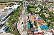 Terminal Sládkovičovo with stacked containers seen from above