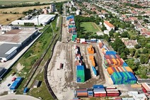 Terminal Sládkovičovo with stacked containers seen from above