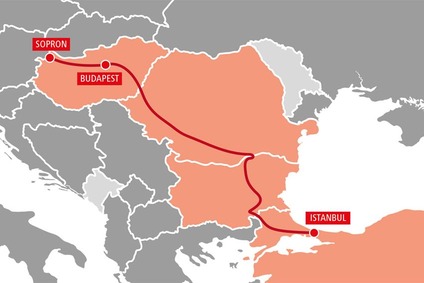 TransFER Sopron–Budapest–Istanbul Karte