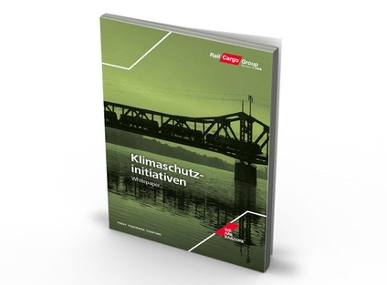 Whitepaper-Cover der Rail Cargo Group mit dem Titel „Climate protection initiatives“