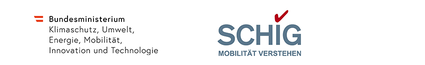 Partnerlogos: Bundesministerium für Klimaschutz, Umwelt, Energie, Mobilität, Innovation und Technologie und SCHIG (Mobilität verstehen)