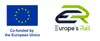 EU-Flagge mit dem Hinweis „Co-funded by the European Union“ und dem Logo von Europe’s Rail