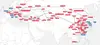 Map of Rail Cargo Group’s Eurasian TransNET connections from Europe to Asia.