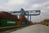 Rail Cargo Terminal BILK Budapest with containers and gantry crane