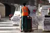 Worker with pallet truck moving pallets in Rail Cargo Group warehouse in Croatia