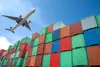 Airplane above containers symbolising air freight transport
