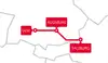 Karte der Rail Cargo Group TransFER-Verbindung Salzburg–Augsburg–Ulm