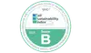 Abzeichen des Rail Sustainability Index 2025 mit Score B für Nachhaltigkeit im Schienenverkehr