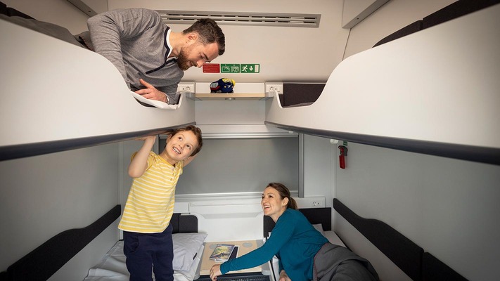Family in a couchette comfort compartment