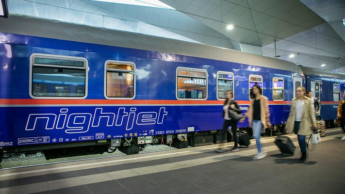 Nightjet on the platform with passengers 