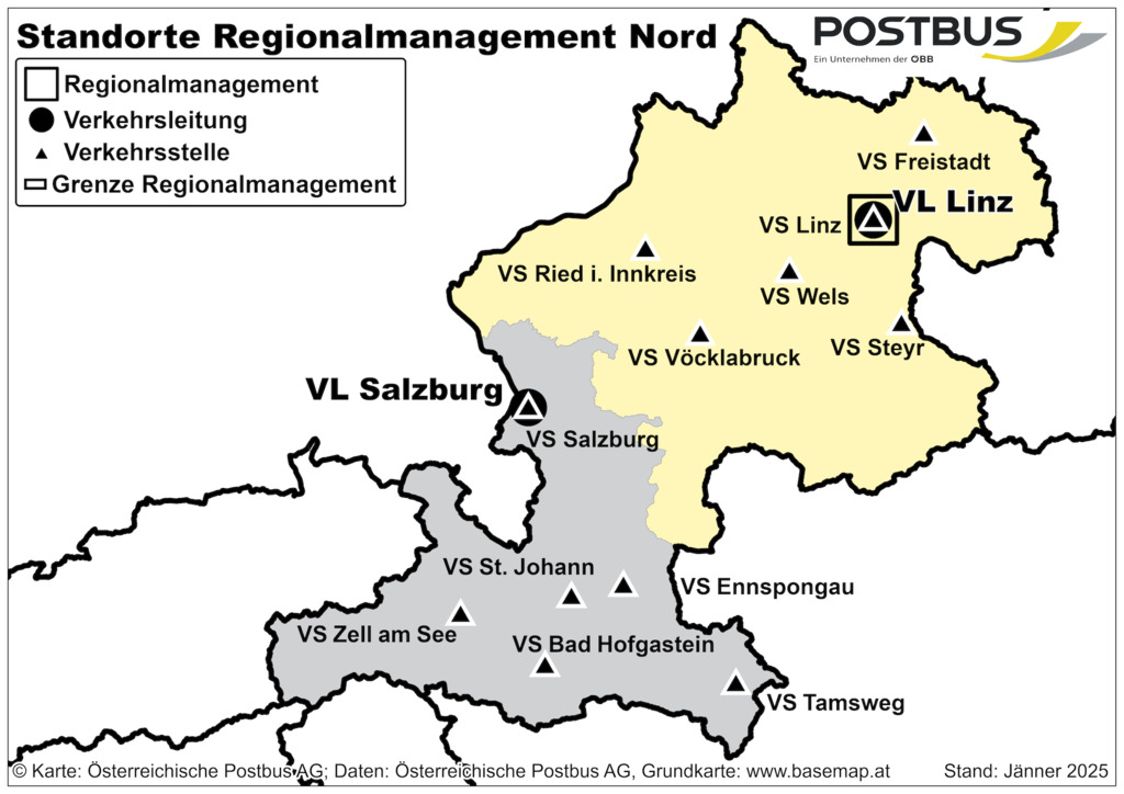 Übersichtskarte der Postbus Nordregion © ÖBB Postbus