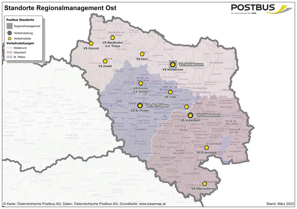 Übersichtskarte der Postbus Ostregion