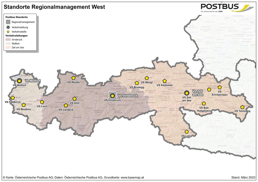 Übersichtskarte der Postbus Westregion