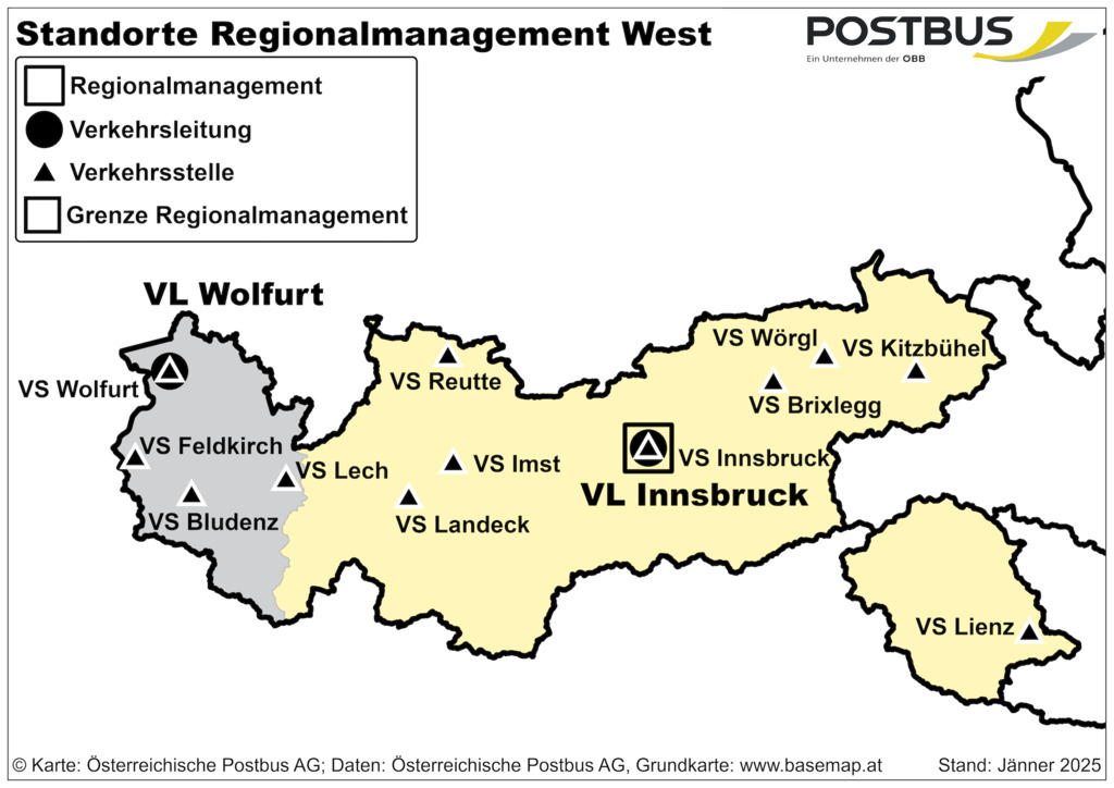 Übersichtskarte der Postbus Westregion