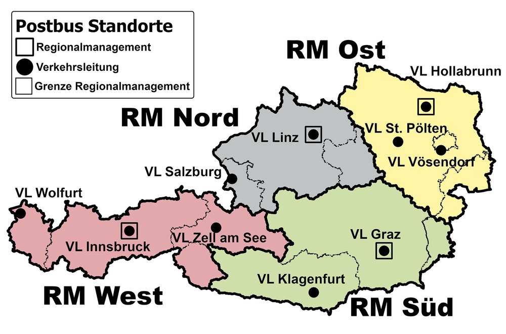 Österreichkarte der Postbus Regionen